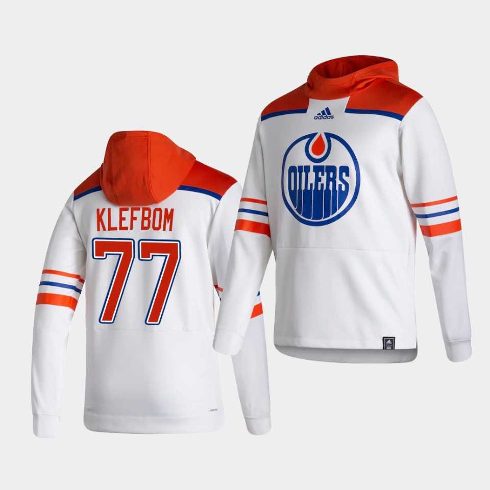 Men Edmonton Oilers 77 Klefbom White NHL 2021 Adidas Pullover Hoodie Jersey